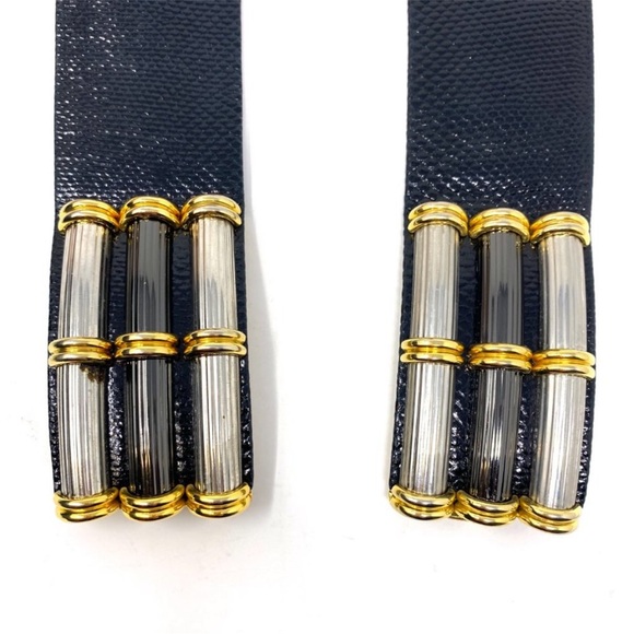 Vintage Judith Leiber Hematite and Gold Column Clasp Leather Belt - Picture 5 of 6
